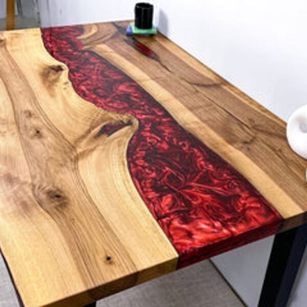 Modern PE06-Black Walnut Wood Pearl Red Epoxy River Dining Table