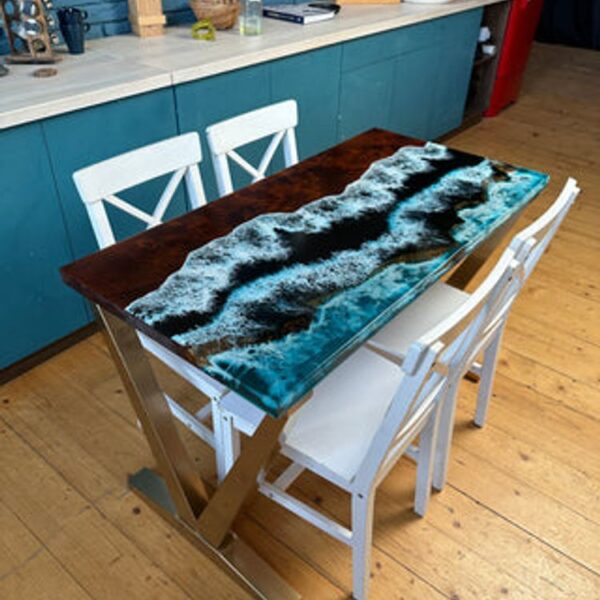 Modern PE02-Rectangular Epoxy Table with Ocean Wave