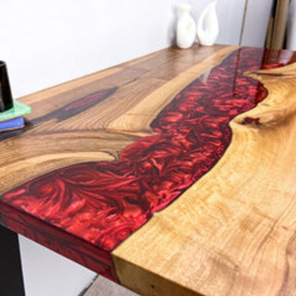 Modern PE06-Black Walnut Wood Pearl Red Epoxy River Dining Table - 图片 2