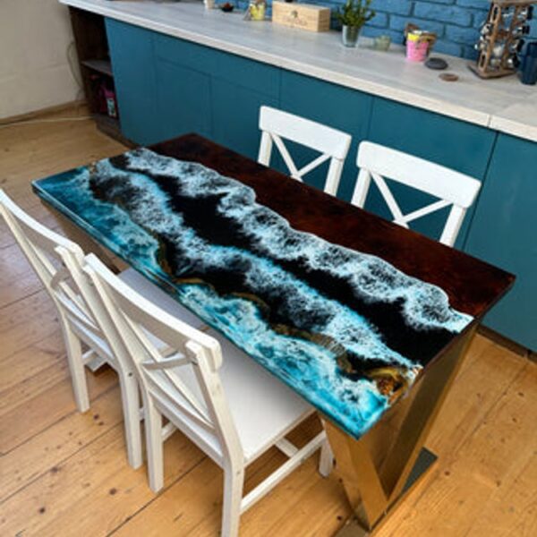 Modern PE02-Rectangular Epoxy Table with Ocean Wave - 图片 2
