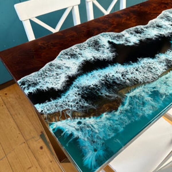 Modern PE02-Rectangular Epoxy Table with Ocean Wave - 图片 3