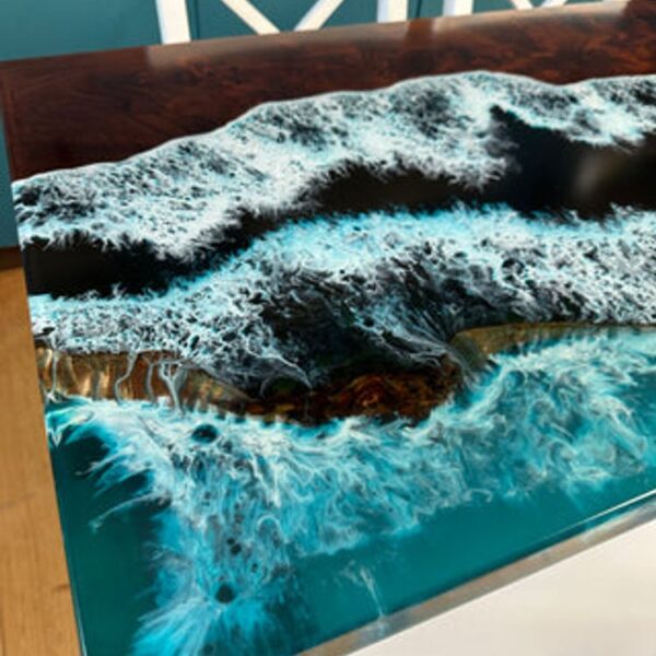 Modern PE02-Rectangular Epoxy Table with Ocean Wave - 图片 4