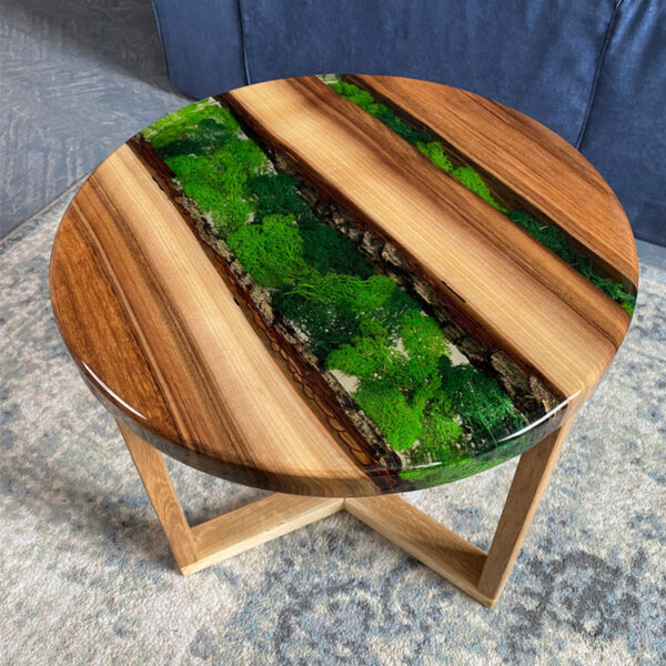 Designer PE01-Round Epoxy Coffee Table with Moss